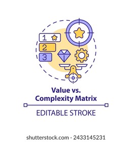 Value vs complexity multi color concept icon. Project management. Round shape line illustration. Abstract idea. Graphic design. Easy to use in infographic, promotional material, article, blog post