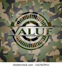 Value written on a camouflage texture
