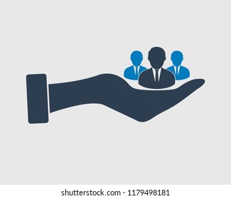 Value-added user icon. Group of people on hand.