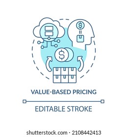 Value-based pricing turquoise concept icon. Strengthening brand name abstract idea thin line illustration. Isolated outline drawing. Editable stroke. Roboto-Medium, Myriad Pro-Bold fonts used