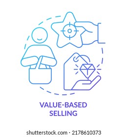 Value-based selling blue gradient concept icon. Sales trend abstract idea thin line illustration. Wise purchase decisions of customer. Isolated outline drawing. Myriad Pro-Bold font used