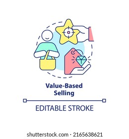 Value-based selling concept icon. Sales trend abstract idea thin line illustration. Wise purchase decisions of customer. Isolated outline drawing. Editable stroke. Arial, Myriad Pro-Bold fonts used