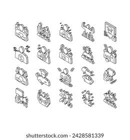 Values Human Life Collection isometric icons set. Love And Friendship, Health And Strength, Safety And Tranquility, Success And Power People Values Concept Linear Pictograms