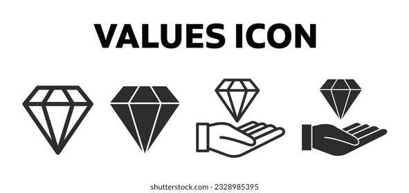 Values icon set. Our values or business core value symbol. Outline and fill diamond on hand