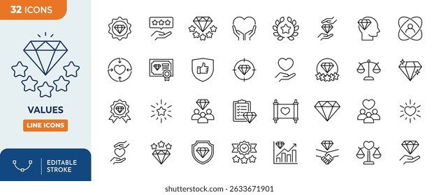 Values line editable icon set. Editable stroke. Vector illustration	
