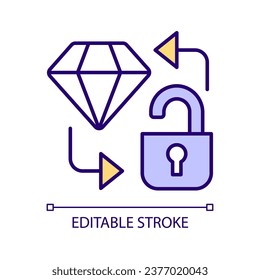 Values security RGB color icon. Reliable safety. Protect important things. Prevent stealing. Victim trap. Isolated vector illustration. Simple filled line drawing. Editable stroke. Arial font used