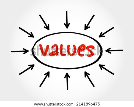 Values text concept with arrows for presentations and reports