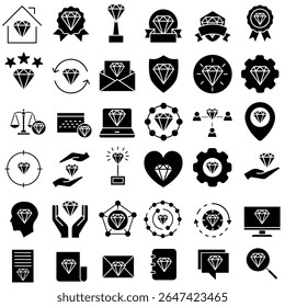 Conjunto de iconos de Vector de valores. Colección de signo de ilustración de joya. Símbolo de diamante. Icono de Web rico.