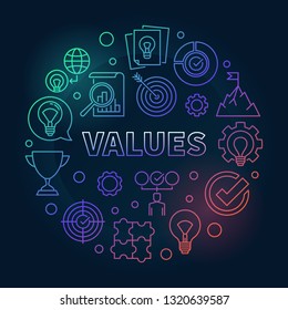 Values vector round concept colored outline illustration on dark background