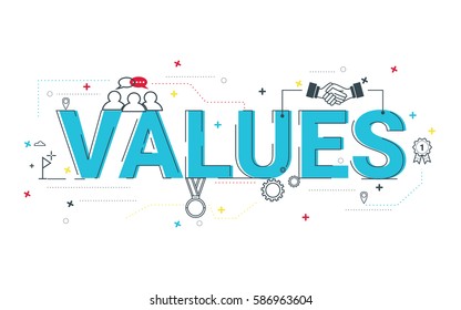 Values word vector design, typographic illustration design with flat icon for organization, business, management website or presentation.