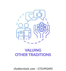 Valuing other tradition blue gradient concept icon. Multinational communication. Interracial companionship. Cultural diversity idea thin line illustration. Vector isolated outline RGB color drawing
