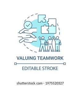 Valuing teamwork concept icon. Basic corporate core value idea thin line illustration. Easy problems solving. Working on project together. Vector isolated outline RGB color drawing. Editable stroke