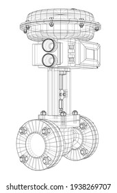 Valve with automatic electro-actuated. Vector rendering of 3d. Wire-frame style