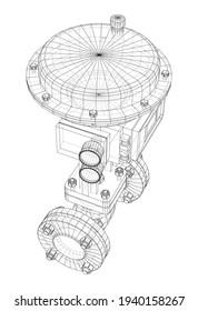 Valve with automatic electro-actuated. Vector rendering of 3d. Wire-frame style