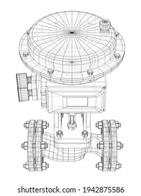 Valve with automatic electro-actuated. Vector rendering of 3d. Wire-frame style