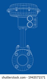 Valve with automatic electro-actuated. Vector rendering of 3d. Wire-frame style