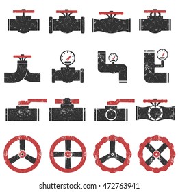 Valve Gas Pipe Taps Icon Set , Pipe grunge  textures old  vintage