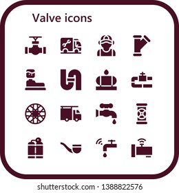 valve icon set. 16 filled valve icons.  Collection Of - Pipe, Plumber, Water tank, Spoke wheel, Faucet, Pipes, Oxygen tank