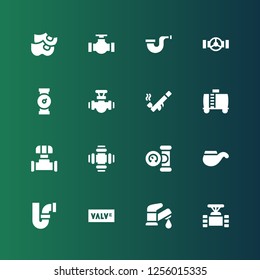valve icon set. Collection of 16 filled valve icons included Pipe, Faucet, Valve, Manometer, Water tank, Clogs