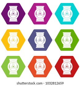 Valve icon set many color hexahedron isolated on white vector illustration