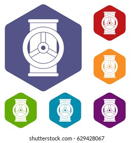 Valve icons set hexagon isolated vector illustration