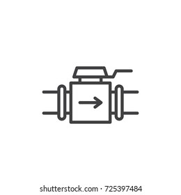 Valve line icon, outline vector sign, linear style pictogram isolated on white. Pipe tap with direction of flow symbol, logo illustration. Editable stroke