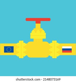 Valve on the main gas pipeline between the European Union and Russia. Stock vector illustration.