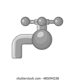 Valve on pipe icon in black monochrome style isolated on white background. Plumbing symbol vector illustration