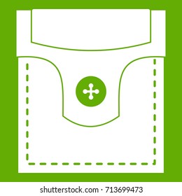 Valve pocket with button icon white isolated on green background. Vector illustration