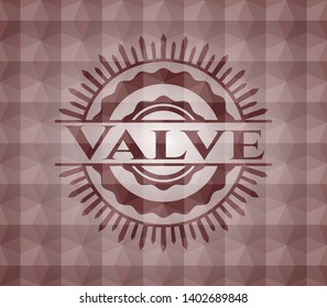 Valve red seamless emblem with geometric pattern background.
