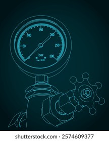 Valve for regulating gas flow with pressure control blueprint close-up