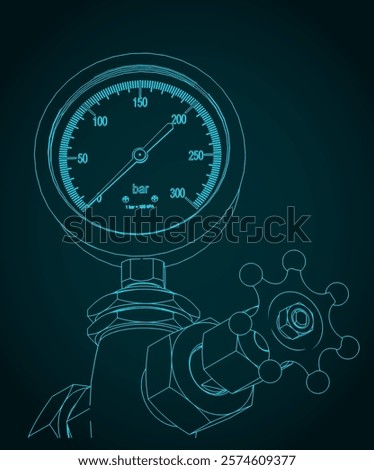 Valve for regulating gas flow with pressure control blueprint close-up