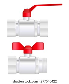 Valve for water with red handle. Vector illustration isolated on white background