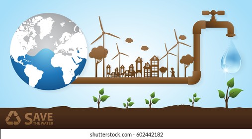 valve watering tree.Concept of environmental protection. Vector  design illustration.