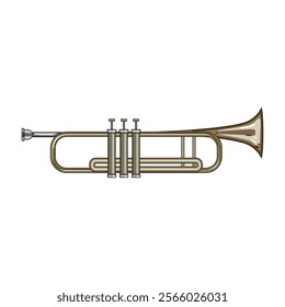 valves trumpet cartoon. bell mouthpiece, orchestra band, solo performance valves trumpet sign. isolated symbol vector illustration