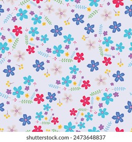 vAmazing floral vector seamless pattern of bright colorful flowers in cute vintage style.Beautiful colorful flowers background. Spring primitive texture. Design folk style concept for fashion print