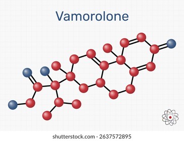Vamorolone corticosteroid molecule. Synthetic steroid drug, treat Duchenne muscular dystrophy. Sheet of paper in a cage. Vector illustration