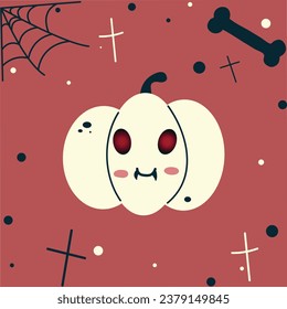 Vamp pumpkin, cute, halloween illustration, sticker