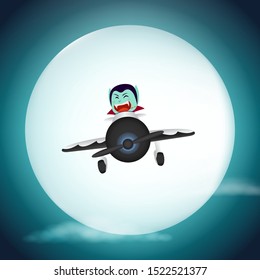  Vampire with airplane flying on full moon background in Halloween night illustration vector
