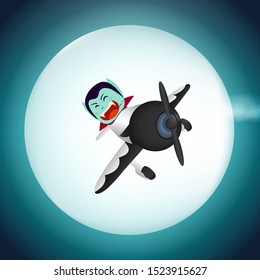  Vampire with airplane flying on full moon background in Halloween night illustration vector