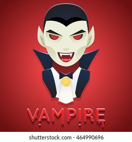 Vampire Avatar Role Character Bust Icon Halloween Party Stylish Background Greeting Card Template Vector Illustration
