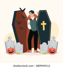 Vampire awakening concept hallowween party illustration for banner, poster, website, etc.