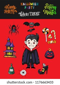 Vampire Ball - set of characters and icons. Vector line hand drawn illustrations