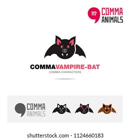 Vampire bat animal concept icon set and modern brand identity logo template and app symbol based on comma sign