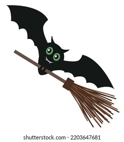 Vampire bat. Cartoon Bat with a broom. Vector.