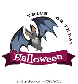 vampire bat flying on the full moon on cemetery with horror pumpkin and dracula castle, trick or treat background vector illustration