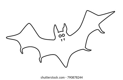 Vampire bat flying in silhouetted outline on white