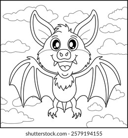 Vampire bat line art for coloring book with simple background