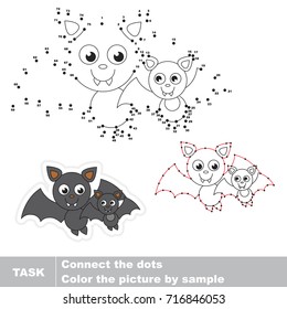 Vampire Bat mother and her baby. Dot to dot educational game for kids.