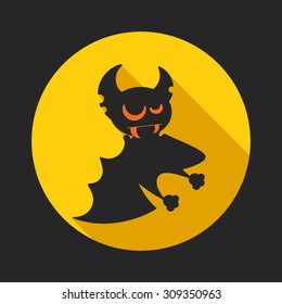Vampire bat on the full moon for Halloween. Vector icon in style flat